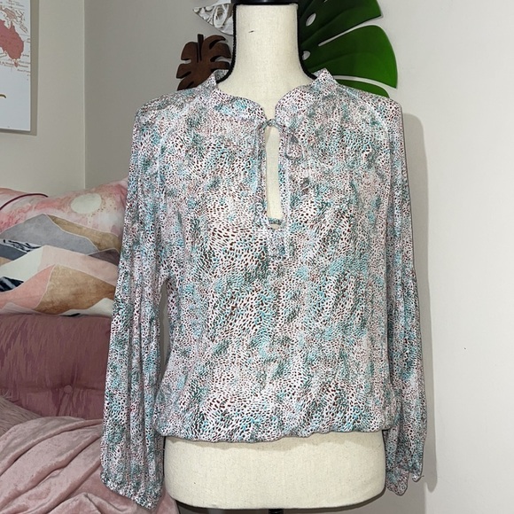 Poupette St. Barth Viscose Puff Sleeve V-neck Pull Over Blouse Sz. Small - Picture 1 of 14